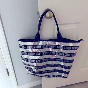 Victoria's Secret Large Silver Black Tote Bag
